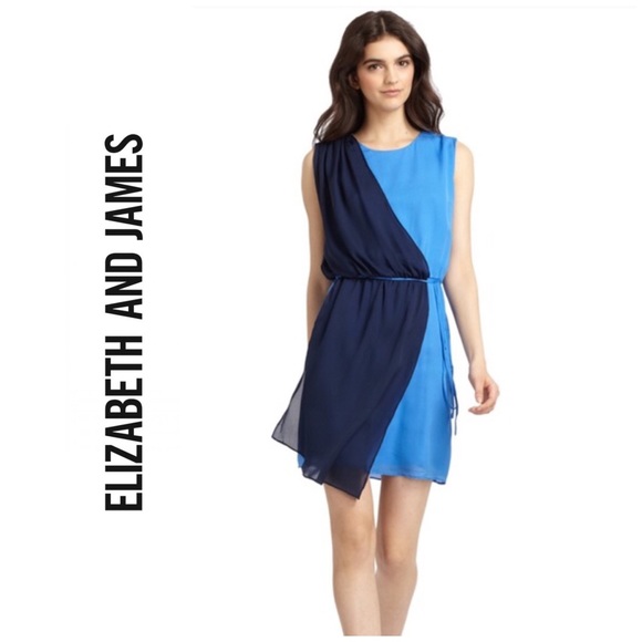 Elizabeth and James Silk Colorblock Draped Dress - Picture 3 of 8